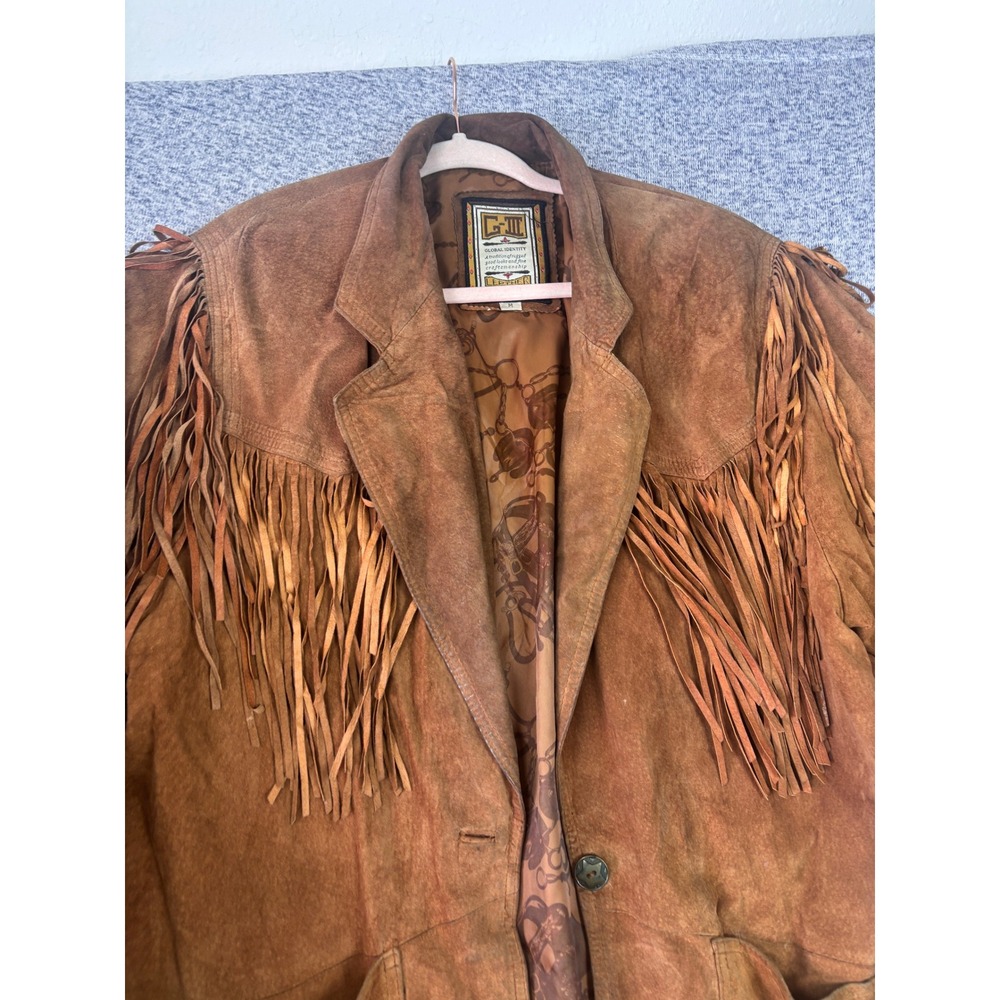 Global Identity Fringe Jacket Women Medium Brown Vintage Suede Western Boho - Picture 5 of 11